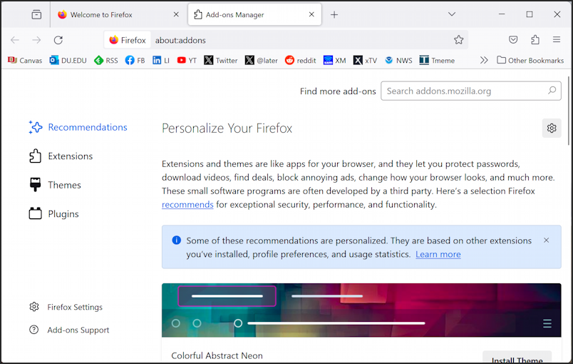 firefox windows add theme - settings > extensions and themes