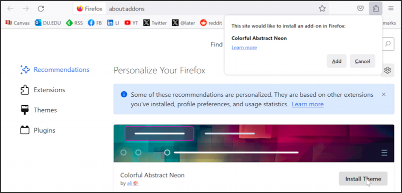 firefox windows add theme - apply theme colorful abstract neon