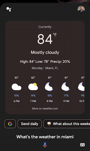 hey google ok demo - weather forecast for miami florida
