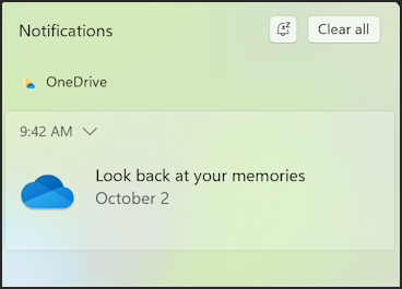 microsoft onedrive - look back at your memories notification