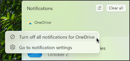 microsoft onedrive - notifications menu - change notification settings