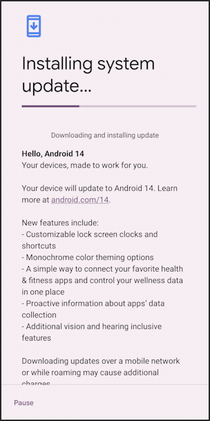 update pixel phone to android 14 - downloading update