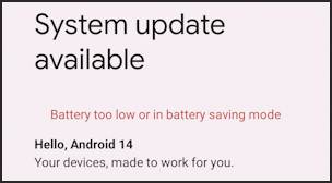 update pixel phone to android 14 - battery too low
