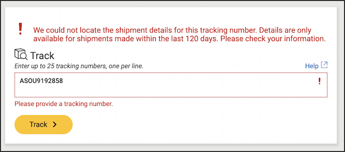 ups delivery spam scam email - tracking number lookup fail