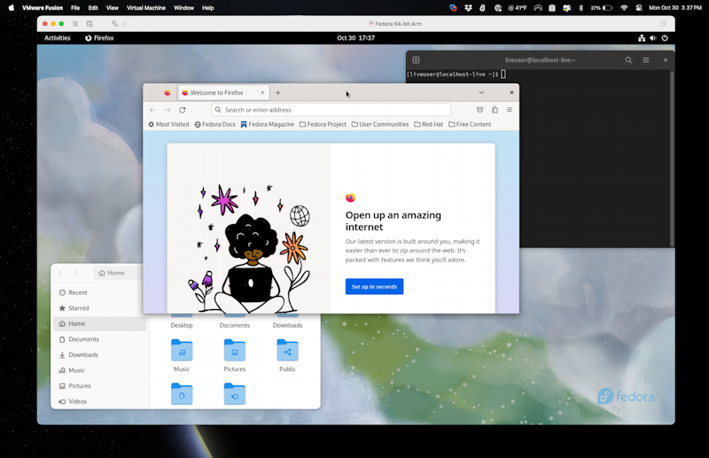 install fedora linux arm in vmware fusion mac - installed