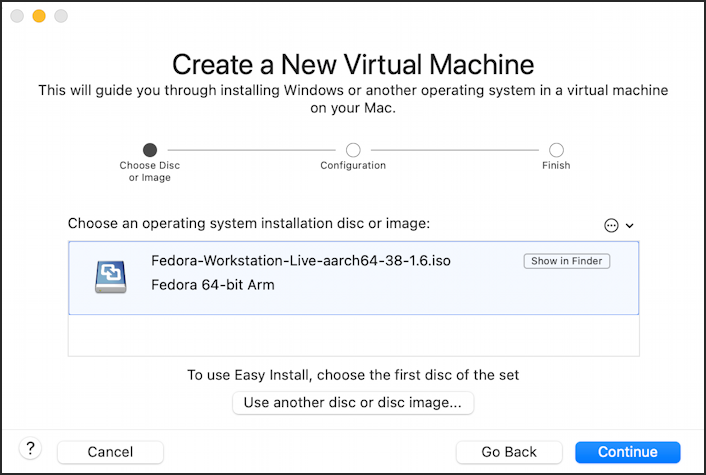 install fedora linux arm in vmware fusion mac - create new vm