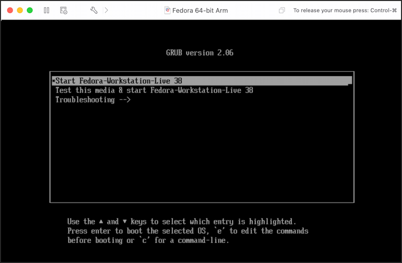 install fedora linux arm in vmware fusion mac - command line bios