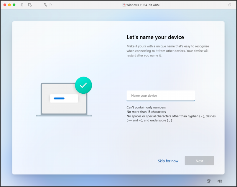 vmware fusion win11 install m1 m2 - name your pc
