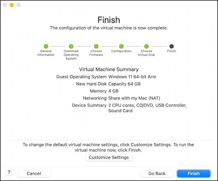 vmware fusion win11 install m1 m2 - finish ready to run installer
