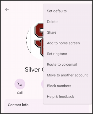 android contact add home screen - contact context menu