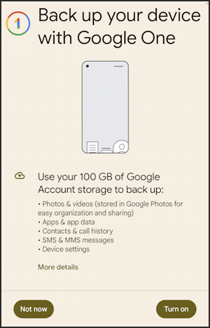 android phone backup google one - not yet set up