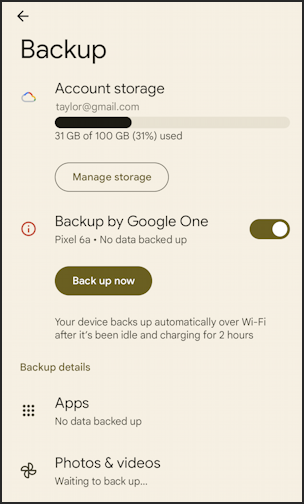 android phone backup google one - enable settings configuration
