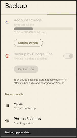 android phone backup google one - backup started