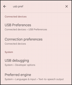 android developer mode pair with windows pc - settings usb preferences