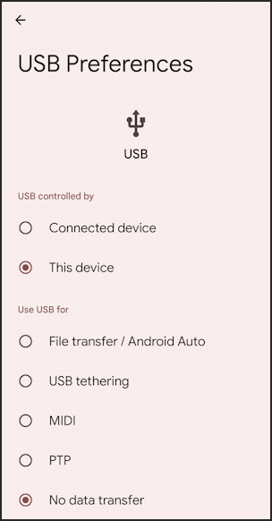 android developer mode pair with windows pc - usb preferences