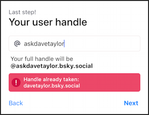 bluesky social get started - choose user handle #2
