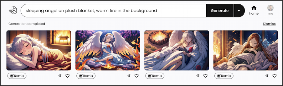 ideogram.ai image creation - sleeping angel fire in background anime