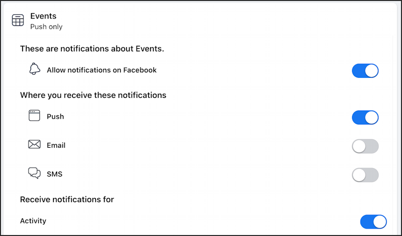 facebook block event invites - notifications > events