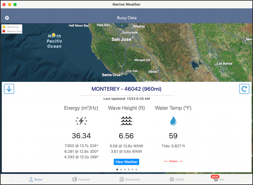 ipad marine weather app running on macos - weather tide ocean recordings data buoy