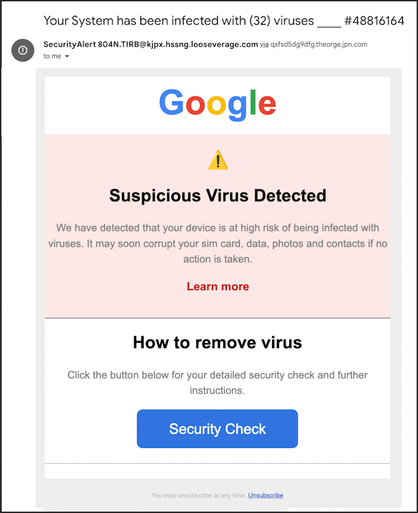 email you've been infected viruses scam email - base message