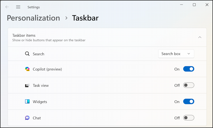 win11 update microsoft copilot - taskbar settings