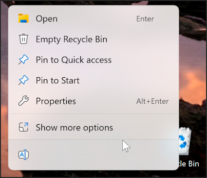 win11 recycle bin - right click on recycle bin trash icon