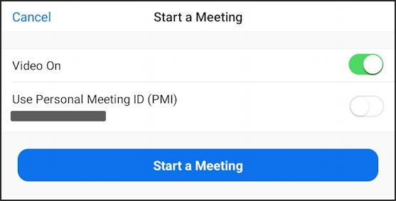 zoom android setup meeting - start a meeting options