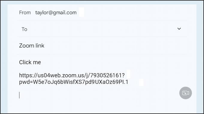 zoom android setup meeting - link pasted into gmail