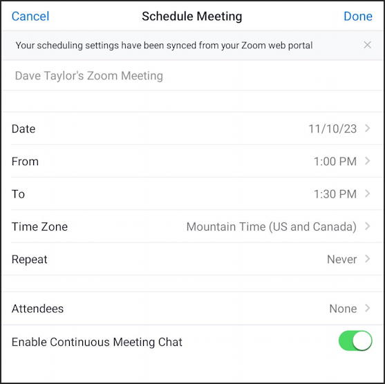 zoom android setup meeting - schedule meeting