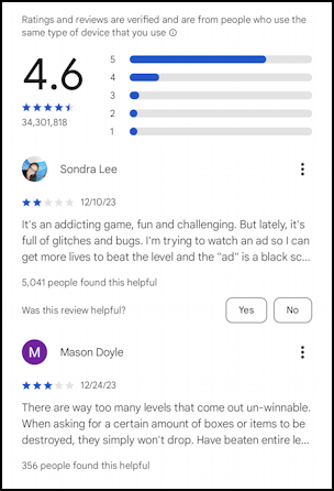 google play store android intro basics - user ratings reviews for candy crush saga