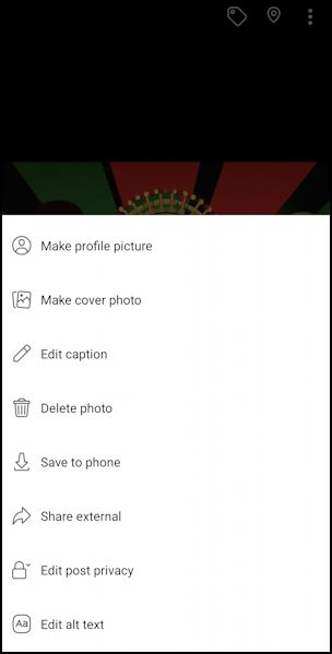 facebook save photo image - list of options when it's your own image android