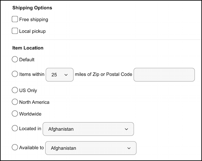 ebay advanced power search - shipping location