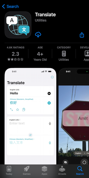 ios 17 iphone action button translate - apple translate app