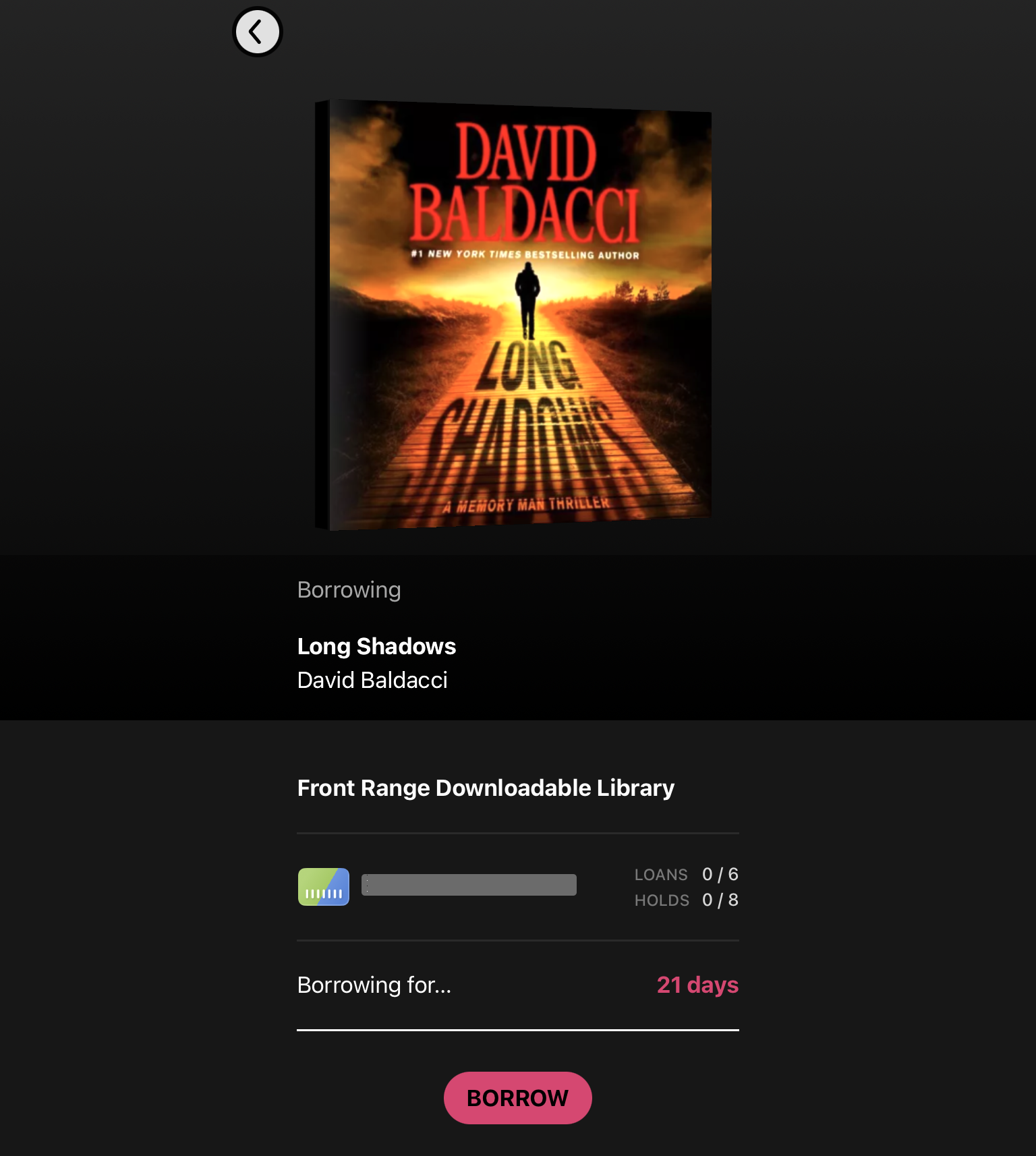 download audiobook libby app - david balducci long shadows - ready to borrow