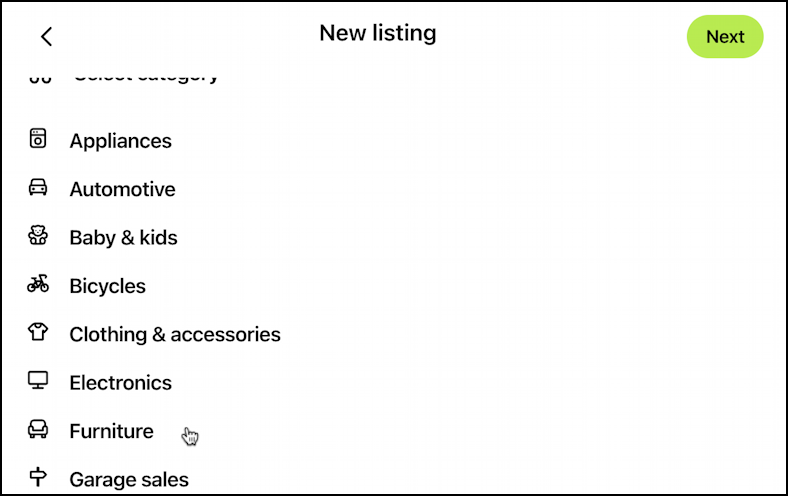 nextdoor create for sale free listing - category