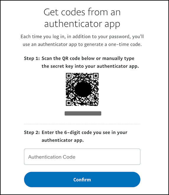 paypal enable 2fa authenticator app - scan qr code