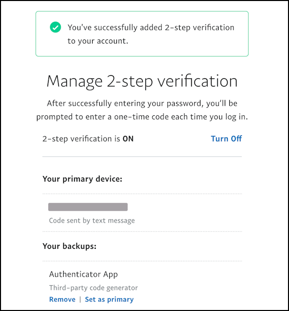 paypal enable 2fa authenticator app - all set up as backup