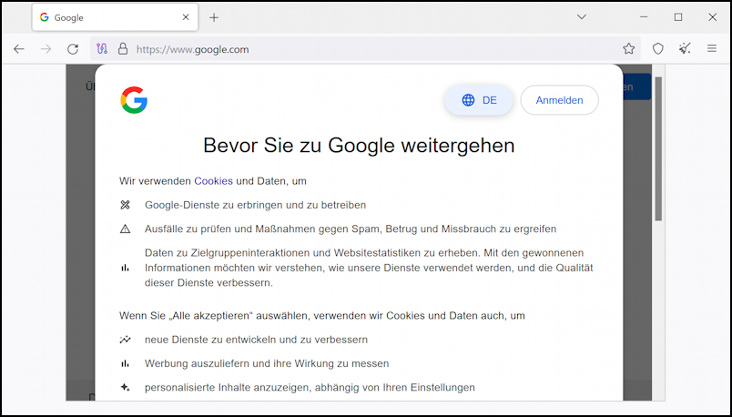 tor browser windows pc - google thinks I'm in germany