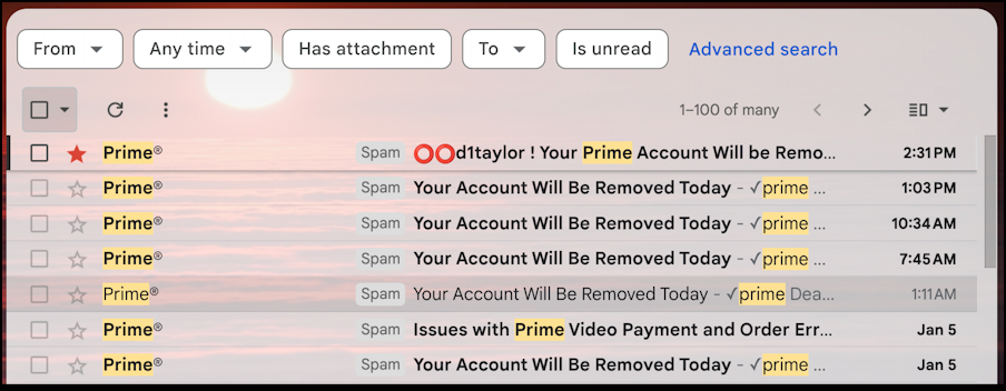 amazon prime account spam - inbox