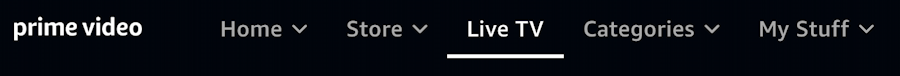 amazon prime video live tv - main categories options