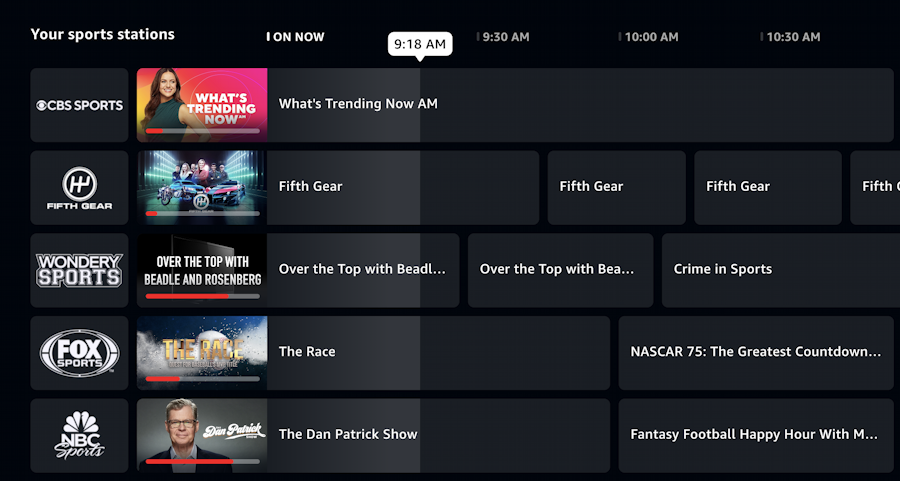 amazon prime video live tv - live sports program grid