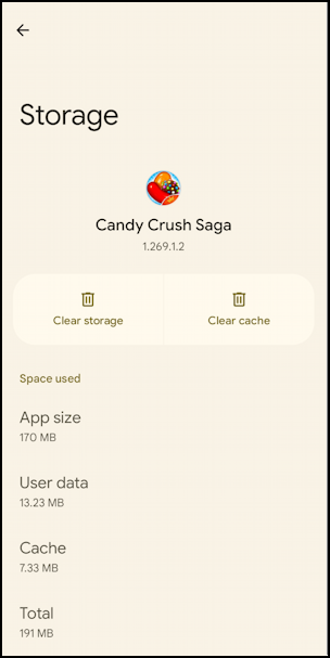android fully uninstall app cache data - candy crush saga data cache