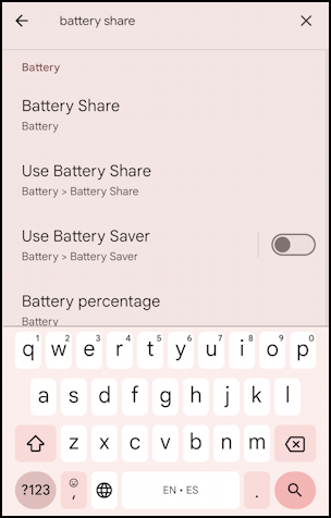 android pixel wireless powershare - settings search