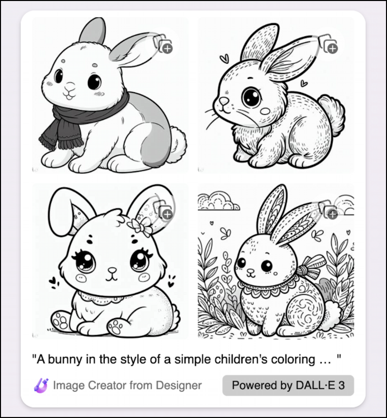 bunny coloring page copilot dalle