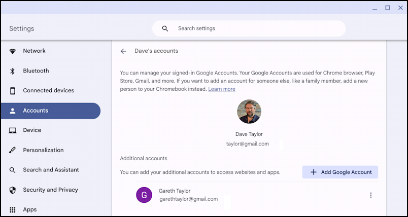 chromebook chromeos remove account - settings > accounts
