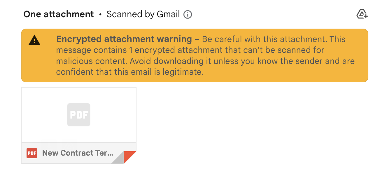 encrypted pdf malware warning - gmail warning attachment