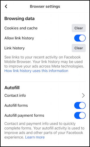 facebook disable link history - link history browser