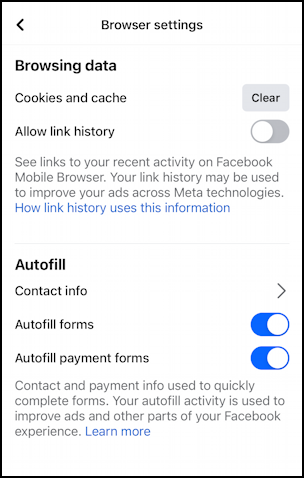 facebook disable link history - disabled turned off blocked stopped