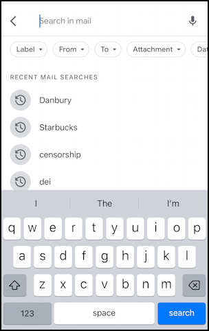 gmail for mobile iphone search trash - enter search criteria