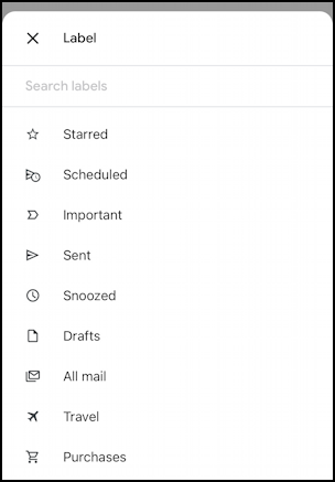 gmail for mobile iphone search trash - list of labels folders